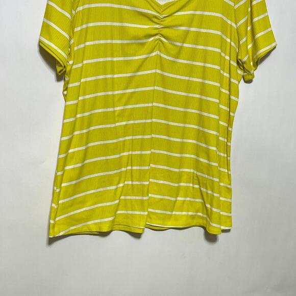 Lane Bryant Shirt Womens 22/24 Yellow White Short Sleeve Ribbed Knit Sweetheart - Picture 4 of 8